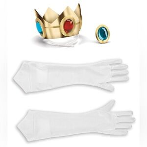 Elegant White Gloves and Gold Crown Set